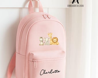 Bolsas para niños con nombre personalizado, mochilas escolares, bolsas para bebés con nombre personalizado, mochilas para niños pequeños, regalos para la vuelta al cole, bolsas de animales de safari para niños