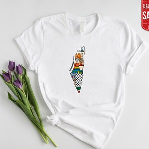 Carte de la Palestine, chemises ras du cou, carte de la Palestine, Masjid Al Aqsa, t-shirts imprimés de la Palestine, t-shirts adultes de la Palestine, hauts de la Palestine, livraison le lendemain au Royaume-Uni