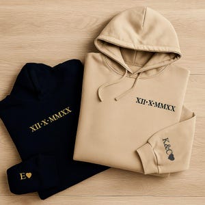Personalised Anniversary Matching Partner Hoodie, Roman Numeral Custom Embroidered Couple Hoodies, Mrs to be Wifey Hoodie, Relationship Gift
