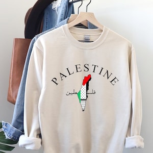 Pull carte de la Palestine, nom arabe de la Palestine imprimé sweat-shirt, Palestine pulls adultes assortis, vêtements Palestine, livraison gratuite au Royaume-Uni