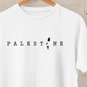 T-shirts Palestine, Cartes de la Palestine imprimées avec col rond, T-shirts Palestine tailles adultes, Vêtements Palestine, Livraison gratuite au Royaume-Uni