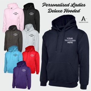 Custom Embroidery Ladies Hoodie, Personalised Logo/Text Hoodies, Text Hoodies for Women, Easy Fit Comfy Jumpers, Christmas Presents for Her