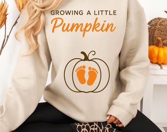 Sweat-shirt Growing A Little Pumpkin, Pull de maternité automne-automne, Pulls à col rond pour future maman, Cadeaux faire-part de grossesse, Cadeaux citrouilles de saison