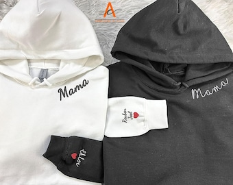 Sudadera bordada personalizada para mamá, sudadera cómoda para mamá, jersey con nombres personalizados en las mangas, regalos para el Día de la Madre, regalos para la abuela