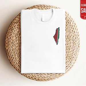 Chemise carte Palestine broderie pastèque, t-shirt monogramme Palestine, t-shirt unisexe tailles adultes, vêtements Palestine, expédition le lendemain au Royaume-Uni