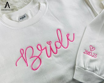 Bride Embroidered Sweatshirt, Wifey Crewneck Jumper, Personalise Bride Initial Sweatshirt, Hen Do Bachelor Party Wedding Gift for Future Mrs