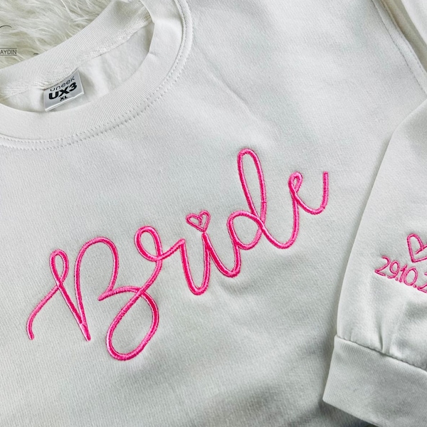 Bride Embroidered Sweatshirt, Wifey Crewneck Jumper, Personalise Bride Initial Sweatshirt, Hen Do Bachelor Party Wedding Gift for Future Mrs