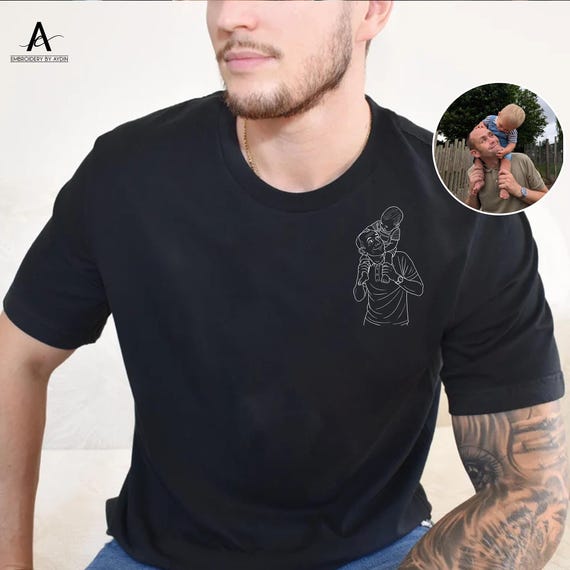 Custom Dad Photo Shirts, Personalised Father's Day Family Portrait Shirts, Dad High Detailed Sketch Tee Tops, Fathers Day Gift, Gift for Dad