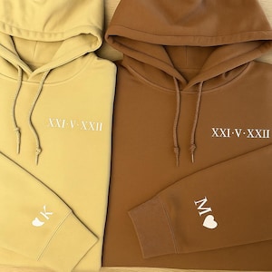 Embroidered Matching Hoodie for Couples, Custom Date Roman Numeral Hoody with Initials, Boyfriend Matching Jumper, Wedding Anniversary Gifts