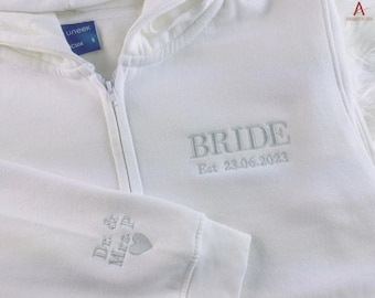 Bride Zip Up Hoodie, Custom Embroidered Wifey Hooded Jumper, Mr and Mrs Initials Matching Anniversary Hoody, Bridal Shower Hen Do Bride Gift