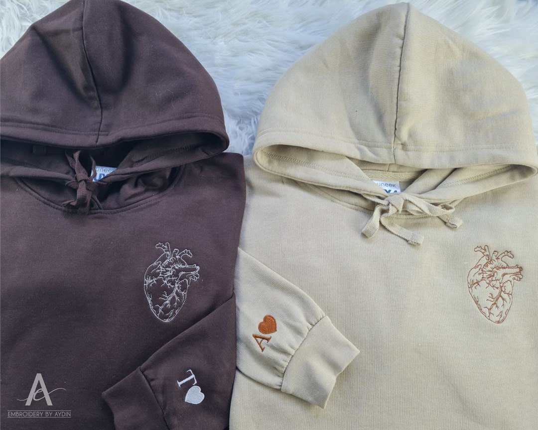 Personalised Initial Hoody Embroidered Heart Hoodie Couple Etsy UK