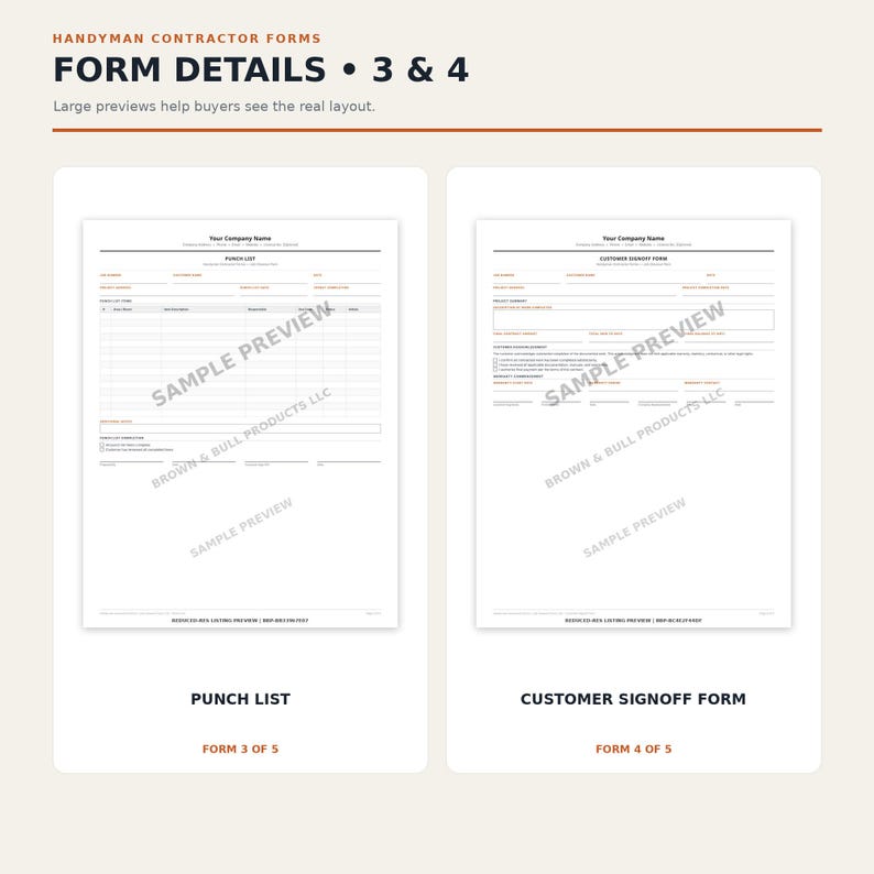 Handyman Job Closeout Forms, 5 Fillable and Printable Pdfs= - Etsy
