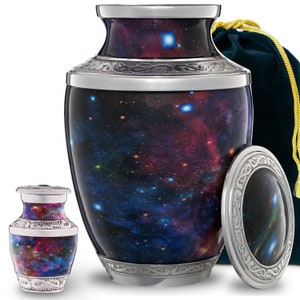 Galaxy Cremation Urn for Human Ashes Adult | Cosmic Funeral Decorative Urns for Women and Men Carefully Handcrafted with Pendant Necklace