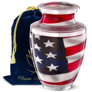 American Flag Urn for Ashes, Adult Patriotic Urns with FREE Pendant Necklace