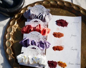 Silk scrunchie - Vegetable dye - Silk charmeuse - 25 momme silk - Mulberry silk - Silk scrunchy - Logwood - Hibiscus - Madder - Turmeric