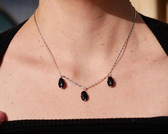 Swarovski scarab chain necklace - 3 black Swarovski crystal scarabs - fine chain necklace