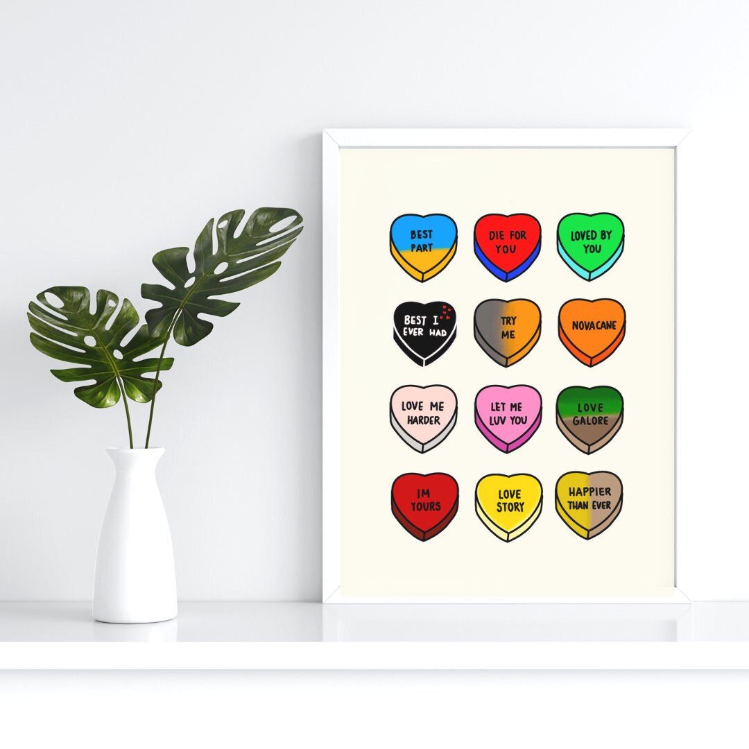 Candy Hearts Wall Art Valentine's Day Aesthetic Wall Art Etsy