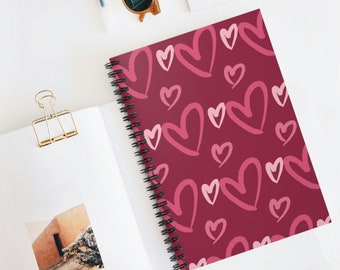 Heart Spiral Notebook, Heart Journal, Diary, Valentine's Day Gift, Pink Heart Notebook, Journal