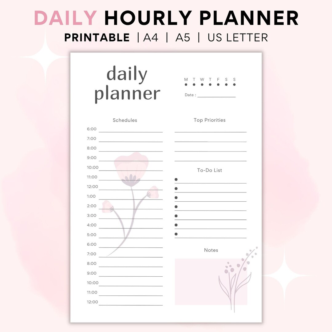 Daily Planner Printable Minimalist | Daily 24 Hourly Planner Template ...