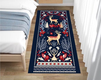 Christmas Deer Runner Rug: Non-Slip Holiday Entrance Decor