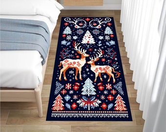 Christmas Deer Runner Rug: Non-Slip Holiday Entrance Decor