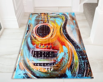 Guitar Design Area Rug: Modern Music Room Decor