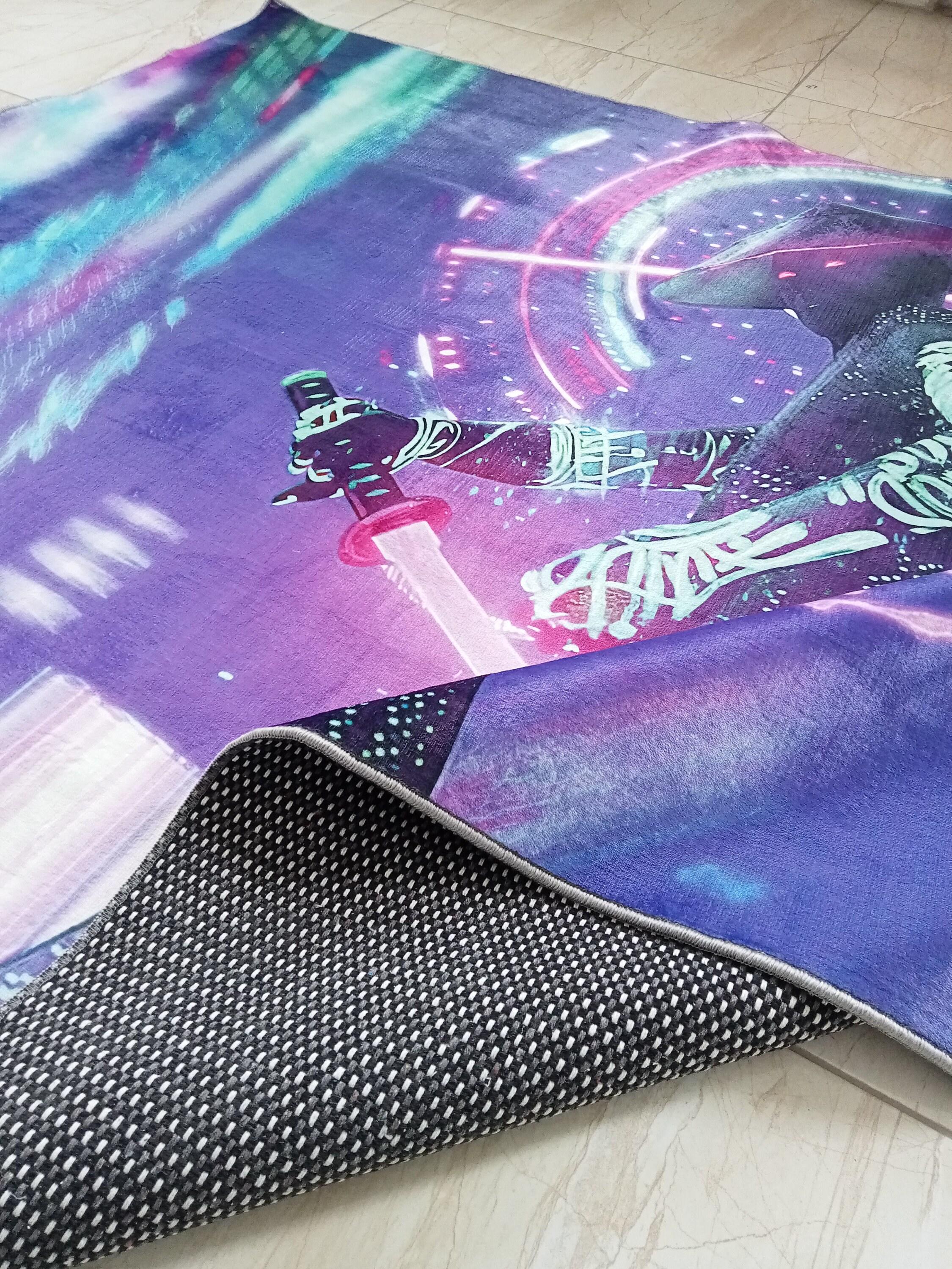 Cyperpunk Rug Neon Samurai Rug: Cyberpunk Gamer Room Decor - Etsy