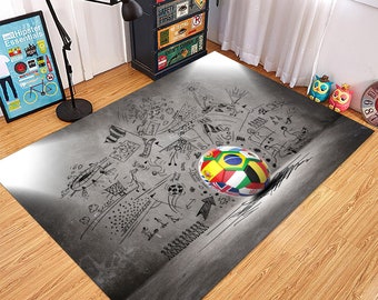 Alfombra de balón de fútbol: campo de fútbol 3D, decoración para sala de juegos deportivos