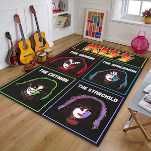KISS Rock Band Carpet, Kiss Rock Band Fans Gift, Kiss Rock Band Fan Rug, Guitar Rug, Rockn Roll Rug, Heavy Metal Carpet, Paul Stanley Rug