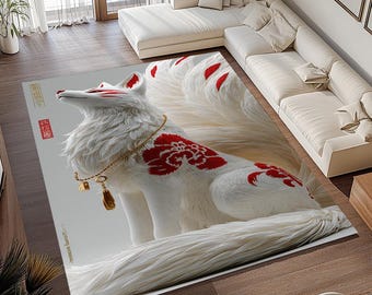 Amaterasu Fox Rug: Mythical Japanese Decor, Elegant Floor Piece