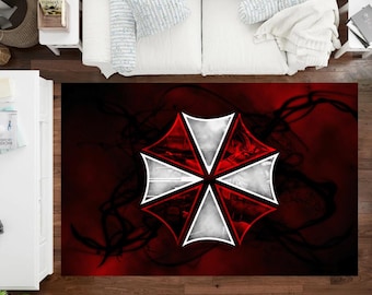 Red Umbrella Rug: Horror Movie Apocalypse Decor