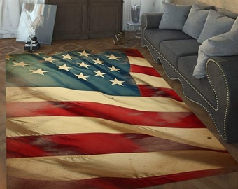 Alfombra con bandera estadounidense: base de algodón antideslizante, decoración del hogar de EE. UU.
