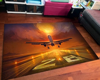 Airplane Runway Rug: 3D Pilot Gift, Teen Room Decor