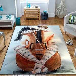 3D Violin Rug, Violin Woman Rug, Music Rug, Music Room Rug, Violin Rug, Popular Rug, Area Rug, Artist Room Decor, Music Decor, Note Rug