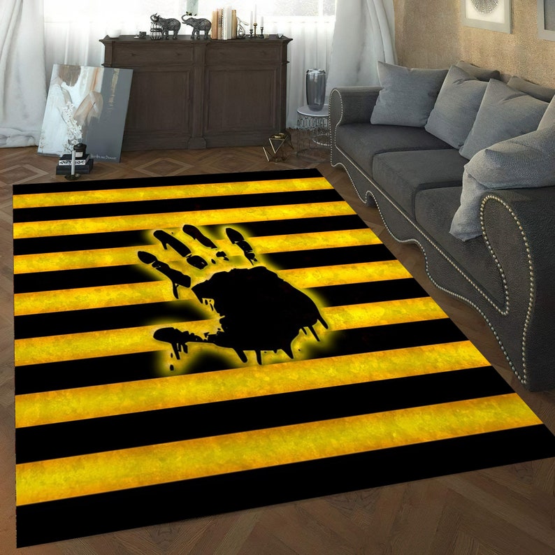 Yellow Stripe Rug: Handprint Design, Non-slip Cotton Base - Etsy