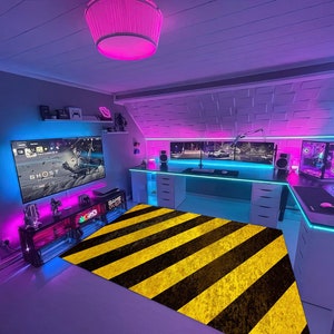 Strip Rug, Yellow Black Stripe Rug, Yellow Black Lines, Gamer Rug, Colorful Rug, Gaming Rug, Popular Rug, Area Rug, Gift For Him, Home Decor