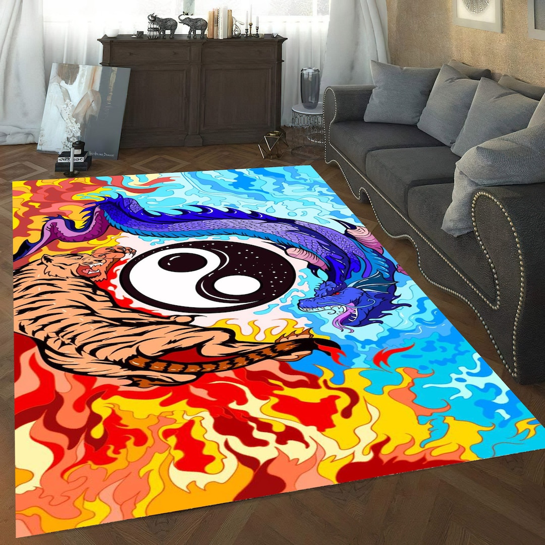 Ying Yang Rug, Yin Yang Theme Rug, Chinese Rug, Bad and Good Theme ...