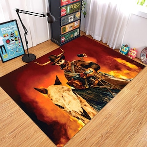 Cowboy Rug, Horse Rug, Purge Night, Gangster Rug, Flame Rug, Flame Cowboy, Flame Smoke, Area Rug, Popular Rug, Young Room Rug