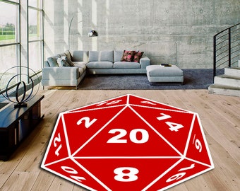 Dungeons Dragons Rug, DnD Shaped Rug, Dungeons Dragons Dice, Red Dice Rug, Lucky Numbers Rug, Game Room Rug, Gaming Rug, Game Chair Rug