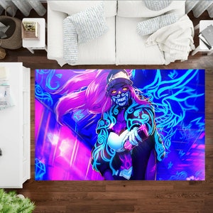 Gamer Rug, Neon Anime Rug, Cyber World Rug, Anime Girl, Popular Rug, Game Character, Anime Merch, Colorful Rug, Japanes Anime Rug
