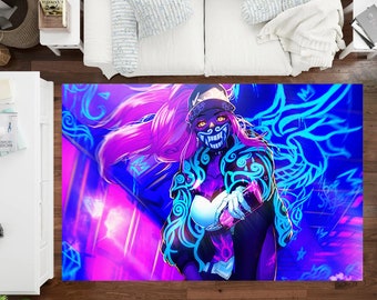 Neon Anime Girl Rug: Cyberpunk Gamer Room Decor