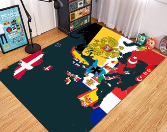 Colorful World Map Non-Slip Area Rug: Home Office Decor