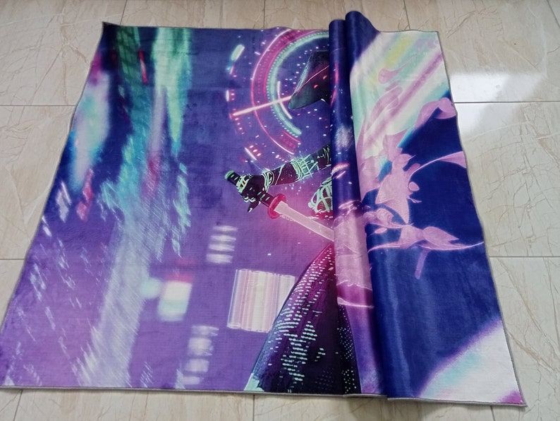 Cyperpunk Rug Neon Samurai Rug: Cyberpunk Gamer Room Decor - Etsy