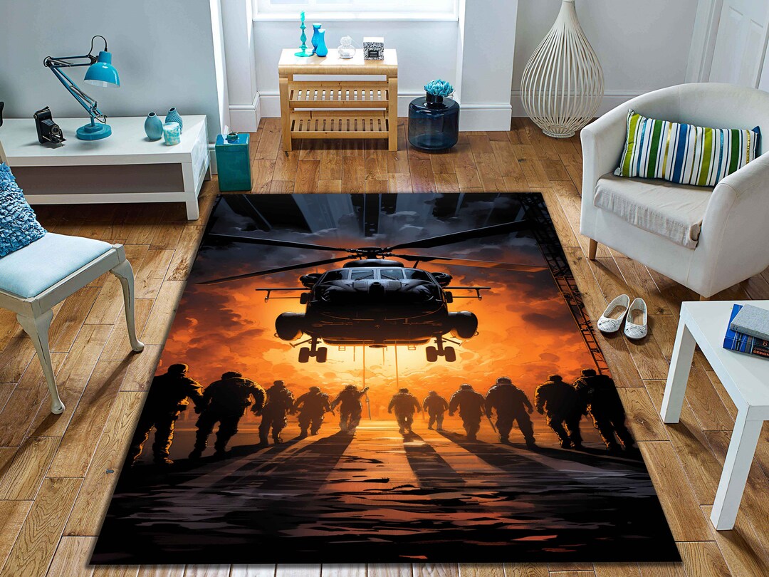 Helicopter Rug, Military Rug, Army Rug, Soldiers Rug, War Theme Rug ...