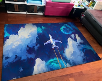 Airplane Cloud Rug: 3D Pilot Gift, Teen Room Decor