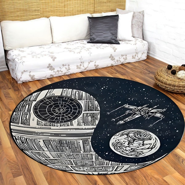 Death Stars Ying Yang Teppich, Star Wars Teppich, runder Teppich aus Star Wars, Kinderzimmerteppich, Geschenk Teppich, rutschfester Teppich, beliebter Teppich, Starwars Bodenteppich, Yin Yang