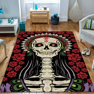 Santa Muerte Rug, Catrina Skull Rug, Mexican Skull Rug, Floral Skull Rug, Living Room Rug, Area Rug, Popular Rug, New Home Gift, Queen Rug