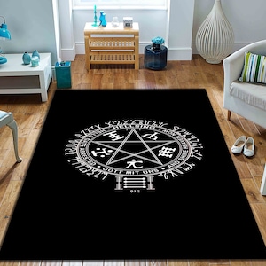 King Solomon&#39;s Seal Rug, Seal Of Solomon Rug, Area Rug, Popular Rug, Pentacle Rug, Ritual Rug, Magic Themed Rug, Witch Rug, Cracked Rug