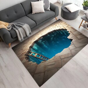 3D Rug, Slit Rug, Illusion Rug, 3D Ocean Rug, Staircase Themed Rug ...