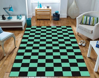 Anime Rug, Green Checkered Rug, Vertical Horizontal Rug, Demon Rug, Area Rug, Slayer Rug, Ninja Rug, Cosplay Rug, Anime Decor, Gaming, Tan